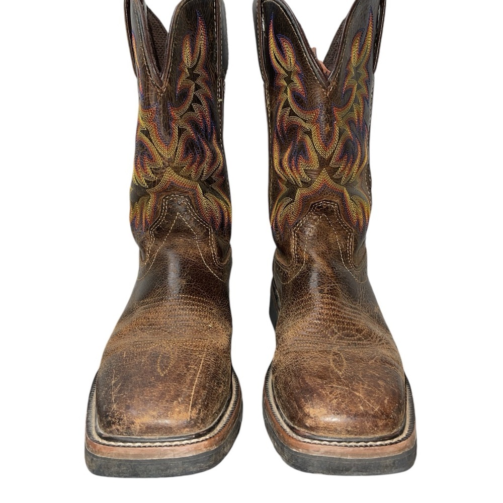 Justin Men's Boots Size 6.5D Brown Fire Square Toe Block Heel Mid Calf WK4681 - Picture 5 of 14